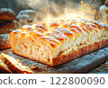 Traditional Italian Focaccia with tomatoes- homemade flat bread focaccia. 122800090