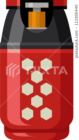 Red gas cylinder featuring a unique honeycomb pattern, designed for the safe storage and transportation of flammable gases, emphasizing safety and adherence to industry regulations 122800440