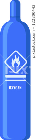 Oxygen tank featuring a prominent flammable warning sign, emphasizing the critical importance of safety measures and the careful handling of hazardous materials in various environments 122800442