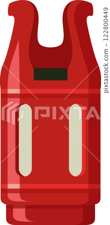 Red camping gas cylinder providing portable fuel for outdoor cooking and heating, featuring a handle for easy transport and safe handling during trips Red camping gas cylinder providing portable fuel for outdoor cooking and heating, featuring a handle for easy transport and safe handling during trips 122800449