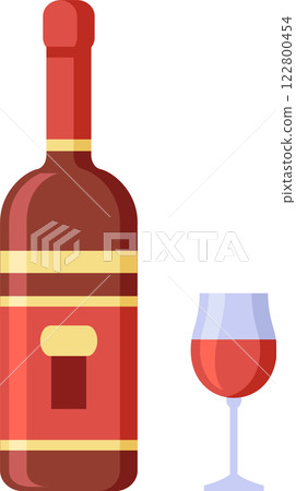 Red wine bottle with elegant label next to a glass with red wine inside, representing italian lifestyle and culture of good drinking and good food 122800454