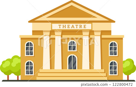 Classic theater building featuring majestic columns and elegant windows, surrounded by trees, inviting immersion in the rich world of performing arts within grand architecture Classic theater building featuring majestic columns and elegant windows, surrounded by trees, inviting immersion in the rich world of performing arts within grand architecture 122800472