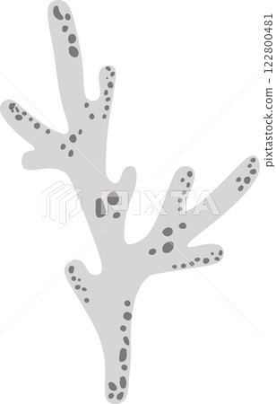 Flat vector illustration of a light grey lichen with dark grey spots growing on a white background, perfect for nature and biology projects Flat vector illustration of a light grey lichen with dark grey spots growing on a white background, perfect for nature and biology projects 122800481