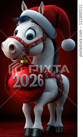 a cheerful white horse, symbolizing the year of the horse in 2026 122800511