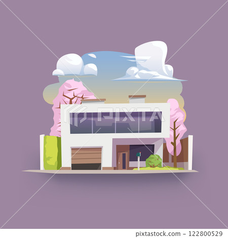 cartoon modern big luxury house sunny day cartoon modern big luxury house sunny day 122800529