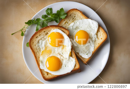 Fried egg on toast, a delicious and healthy breakfast, offering a satisfying combination of flavors and nutrients, perfect for starting the day with energy and joy. AI Generated 122800897