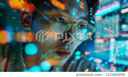 A man deeply focused on data analysis and tasks requiring precision, demonstrating his dedication to accuracy and ensuring high-quality results in his work environment. AI Generated 122800898