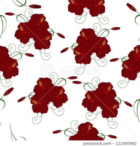 Seamless pattern with hibiscus flowers. 122800982