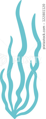 Minimalist vector illustration featuring light blue seaweed gracefully swaying in the gentle ocean current, capturing a sense of tranquility and highlighting the beauty of marine life 122801120