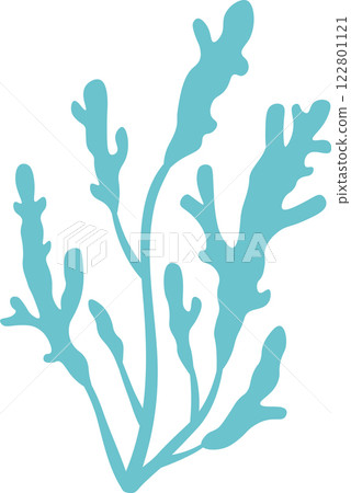 Light blue seaweed with numerous branches flourishing against a white background, creating a perfect element for marine themed designs and projects that celebrate oceanic beauty 122801121