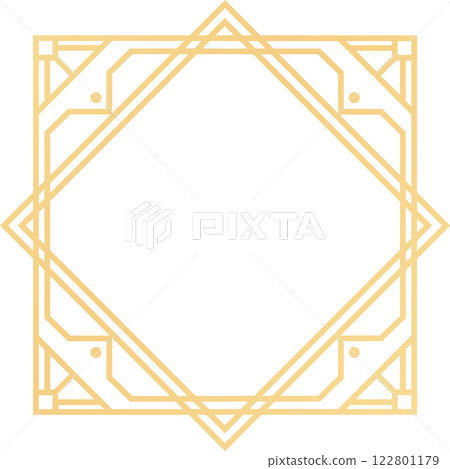 Golden art deco frame featuring geometric shapes and intricate details, offering an elegant, vintage inspired border perfect for invitations, menus, or decorative events Golden art deco frame featuring geometric shapes and intricate details, offering an elegant, vintage inspired border perfect for invitations, menus, or decorative events 122801179