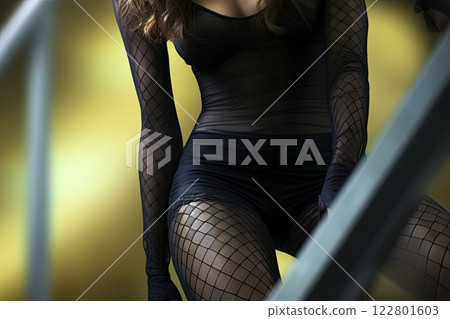 Sexy woman fishnet stockings posing. Ai generative 122801603
