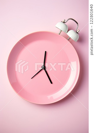 Clock on a plate. Fasting diet for weight loss and well being. Healthy eating. Generative Ai 122801640
