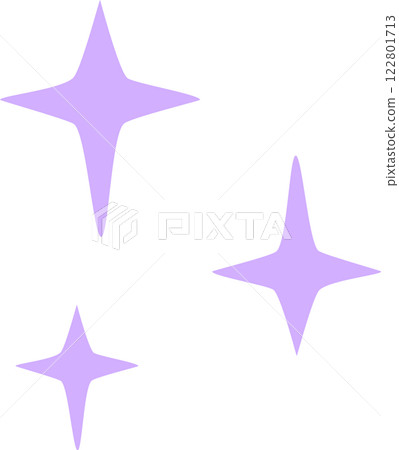 Three pastel purple, four pointed stars sparkle gently against a clean white background, forming a simple yet elegant design that radiates charm and tranquility 122801713