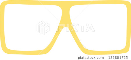 Stylish yellow sunglasses with a thick frame and transparent lenses represent a trendy summer fashion accessory, adding a touch of coolness and protecting eyes from the sun 122801725