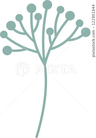 Simple stylized drawing of a plant with round berries growing upward, isolated on a white background, representing nature, growth, and simplicity Simple stylized drawing of a plant with round berries growing upward, isolated on a white background, representing nature, growth, and simplicity 122801844