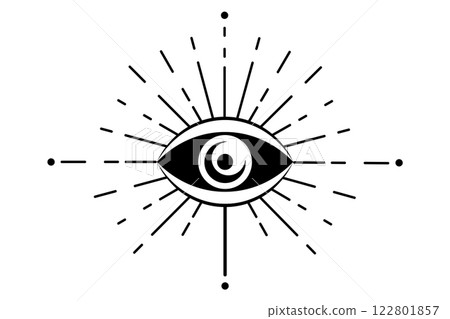 Eye of Providence. Masonic symbol. All seeing eye, Mystical sacred logo icon in boho style, vector crescent moon, black tattoo design alchemy element isolated on white background Eye of Providence. Masonic symbol. All seeing eye, Mystical sacred logo icon in boho style, vector crescent moon, black tattoo design alchemy element isolated on white background 122801857