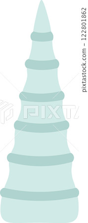 Cartoon illustration of a light blue elongated seashell with rings standing on a solid white background, perfect for nature and ocean related projects 122801862