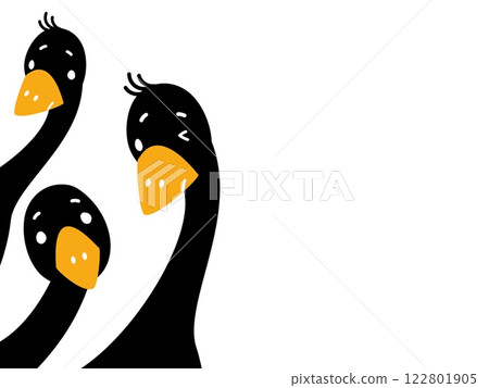Cartoon black goose banner with empty space. Curious geese peeking, cute farm birds looking front. Adorable funny bird, decorative poster with vector animals 122801905