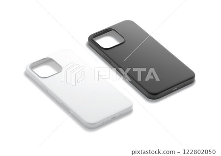 Blank black and white matte phone case mockup, side view 122802050