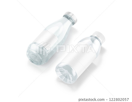 Blank transparent 16 oz plastic and glass water bottle mockup, isolated Blank transparent 16 oz plastic and glass water bottle mockup, isolated 122802057