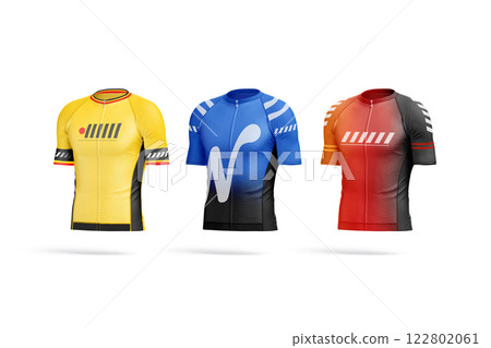 Blank colored cycling zip jersey mockup, side view Blank colored cycling zip jersey mockup, side view 122802061