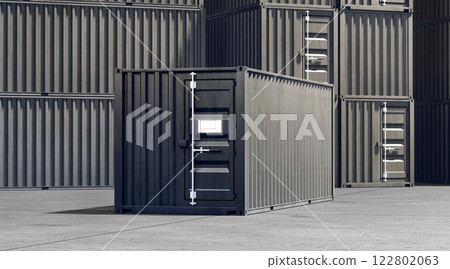 Black steel cargo container standing in port mockup 122802063
