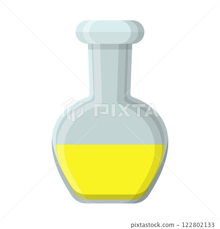 Round Laboratory Flask with Yellow Liquid for Chemistry and Experiments 122802133