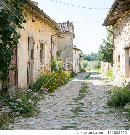 Cobblestone Street in a Quaint, Historic European Village 122802253