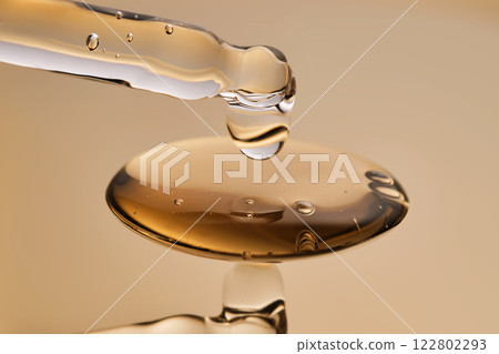A pipette with a beautiful drop of gel-textured facial serum. 122802293