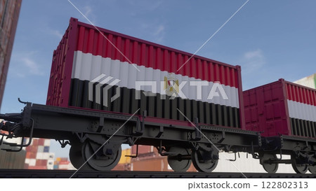 Containers with the flag of Egypt. Railway transportation. 3d illustration Containers with the flag of Egypt. Railway transportation. 3d illustration 122802313