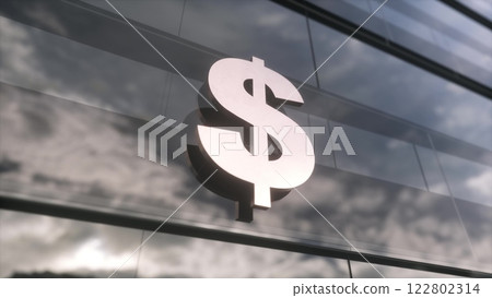 Dollar currency sign on a modern glass skyscraper. Business and finance concept. 3d illustration Dollar currency sign on a modern glass skyscraper. Business and finance concept. 3d illustration 122802314