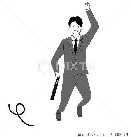 Illustration of a young man in a suit jumping energetically 122802379