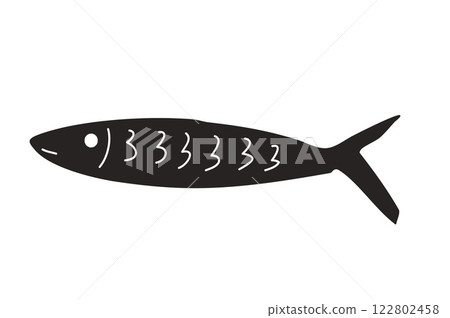 Anchovy fish. Sardine textured element. Salmon silhouettes. Undersea animal. Vector hand drawn cutout collage illustration isolated on white background 122802458