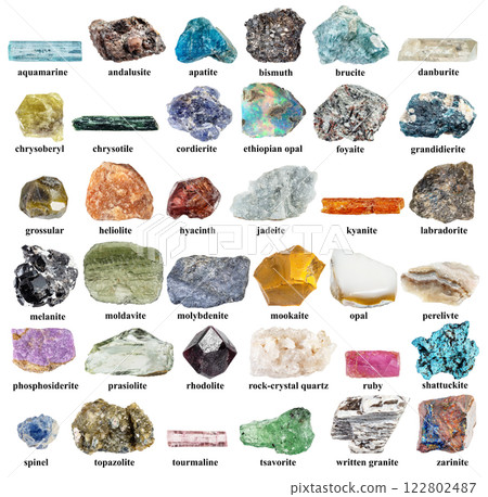 samples of uncut minerals with names cut out samples of uncut minerals with names cut out 122802487