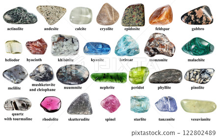various specimens of rolled rock with names cutout various specimens of rolled rock with names cutout 122802489