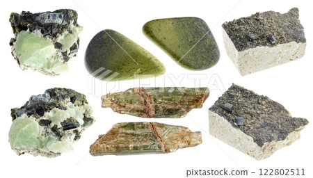 natural specimens of uncut epidote rocks cutout 122802511