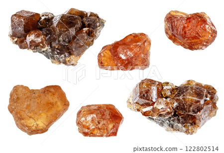 natural specimens of uncut hessonite rocks cutout 122802514