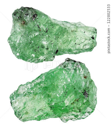 natural specimens of uncut tsavorite rocks cutout 122802533
