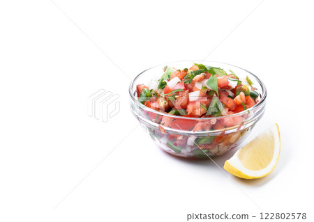 Traditional Mexican Pico de Gallo sauce isolated on white background 122802578