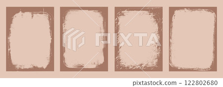 Grunge craft brown frames set templates. Acrylic paint border with rough edges for poster and banner. Retro eco pastel textured overlays. Rectangular vector old taupe abstract flyer backgrounds. 122802680
