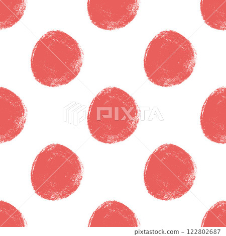 Polka dots red abstract seamless pattern marker drawn. Circular spots allover background. Round brush blobs repeat cover. Scribble painted elements. Vector surface design festive motif. 122802687