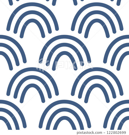 Sea scallop seamless pattern. Ocean wave endless background. Simple arch repeat cover. Monochrome rainbow continuous ornament. Surface pattern design underwater motif. Vector hand drawn illustration Sea scallop seamless pattern. Ocean wave endless background. Simple arch repeat cover. Monochrome rainbow continuous ornament. Surface pattern design underwater motif. Vector hand drawn illustration 122802699