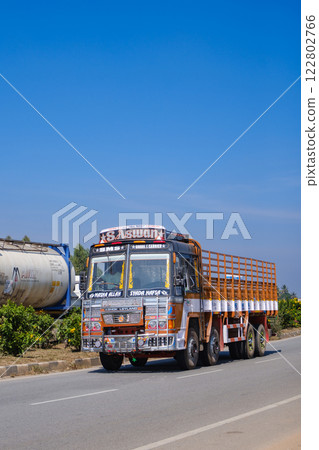 India_Colorful trucks running through the city India_Colorful trucks running through the city 122802766