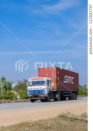 印度_彩色卡車穿城而過 印度_彩色卡車穿城而過 122802797