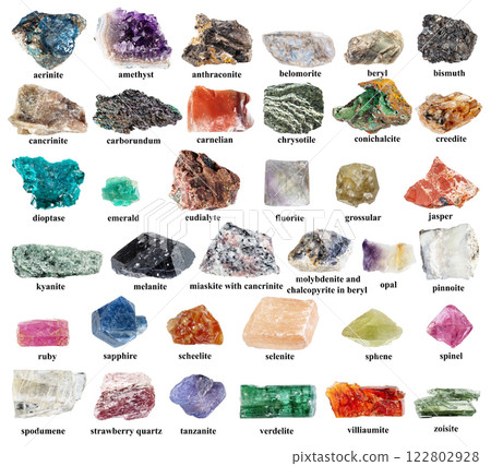 specimens of various uncut rocks with names cutout specimens of various uncut rocks with names cutout 122802928