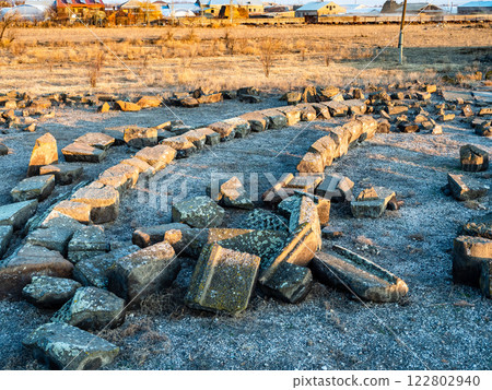 ruins in Zvartnots Cathedral at winter sunset 122802940