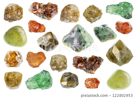 natural specimens of uncut grossular rocks cutout 122802953