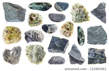 natural specimens of uncut olivine rocks cutout 122802961