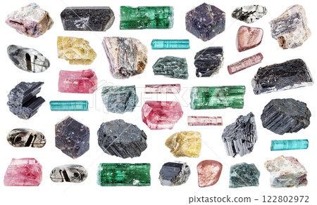 natural specimens of uncut tourmaline rocks cutout natural specimens of uncut tourmaline rocks cutout 122802972